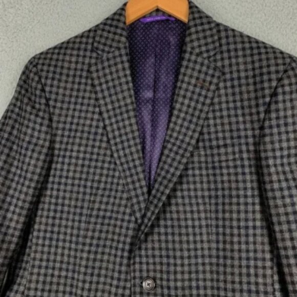Ted Baker Jay SPJ Blazer 38R Gray Check Gingham Wool Sport Coat Endurance $798 - Picture 2 of 12